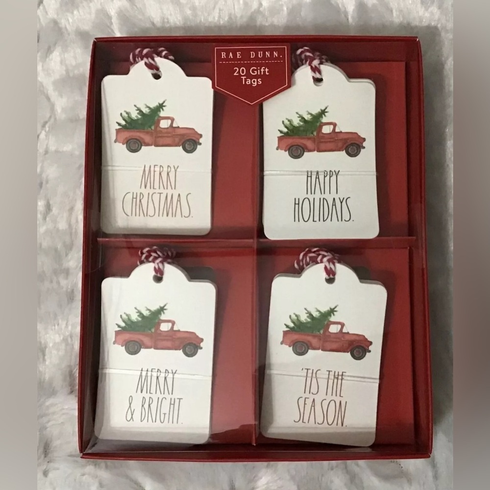 Rae Dunn Christmas Holiday Gift Tags With Ribbon 4 Designs Red Truck Xmas Tree